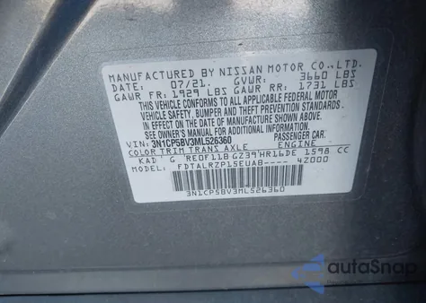 2021 Nissan Kicks S Xtronic Cvt z USA, uszkodzony, nr VIN 3N1CP5BV3ML526360